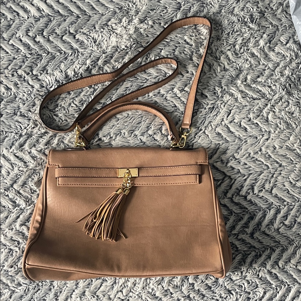 Aldi Satchel Tote with Extra Strap, Gold Accents, and Tassel Detail